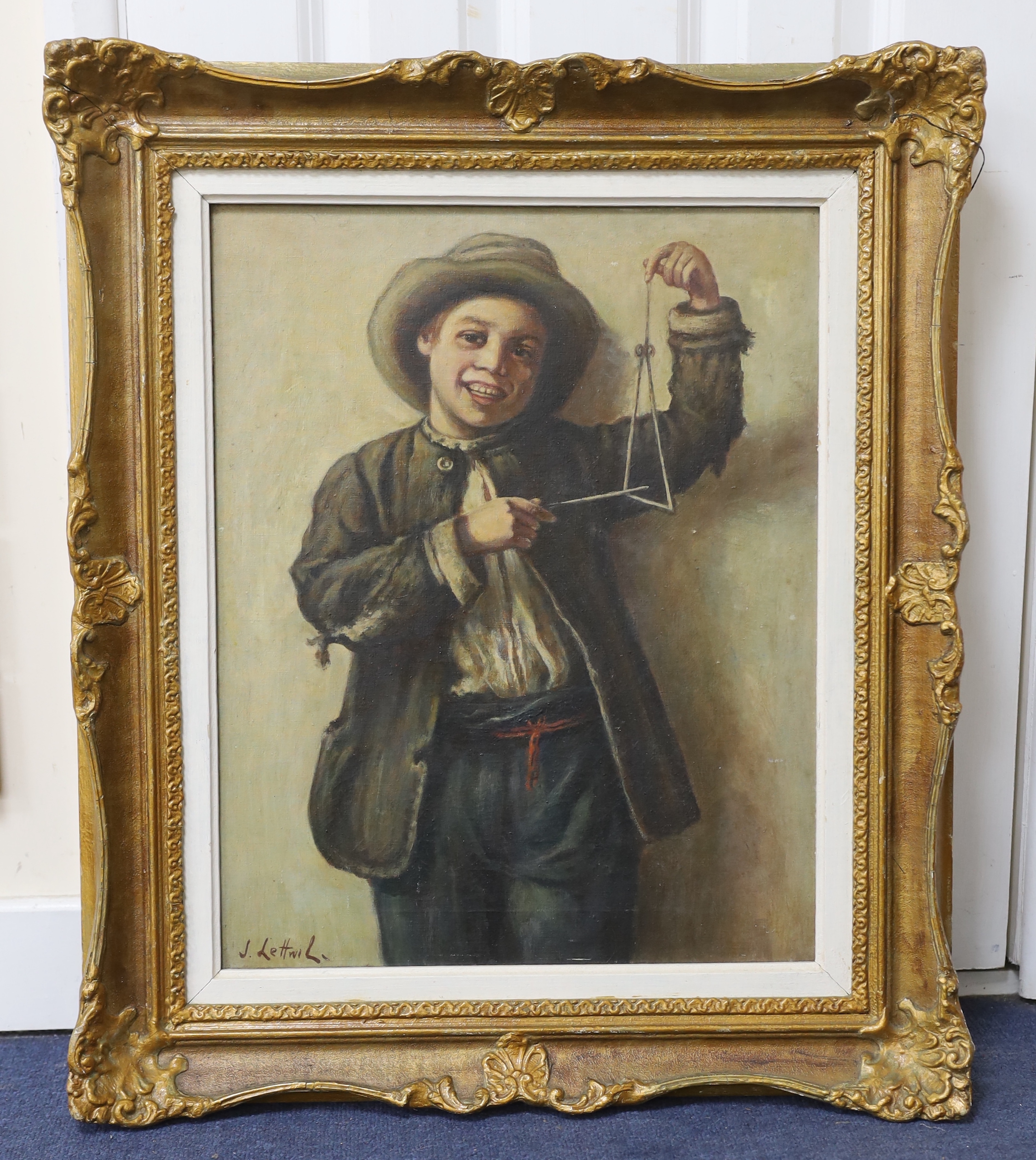 Jeremy Lettwill (b.1912), oil on canvas, Boy playing a triangle, signed, 50 x 40cm